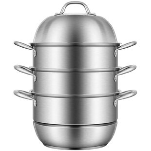 3Tier Stainless Steel Steamer Cooker Pot Set Pan Glass Lid 27.5CM Induction Saf