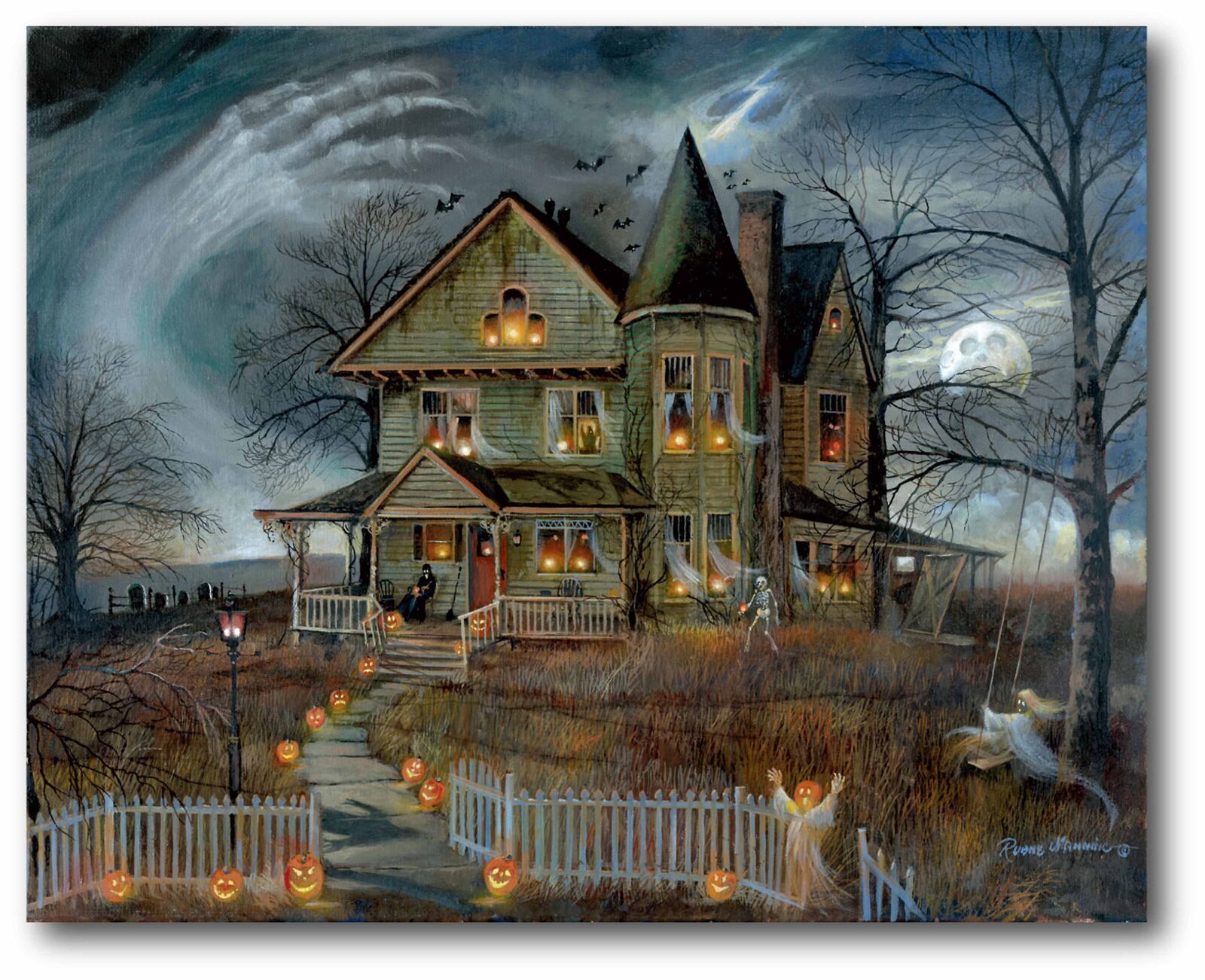 Scary Halloween Decor - 'Haunted House' Graphic Art Print on Canvas