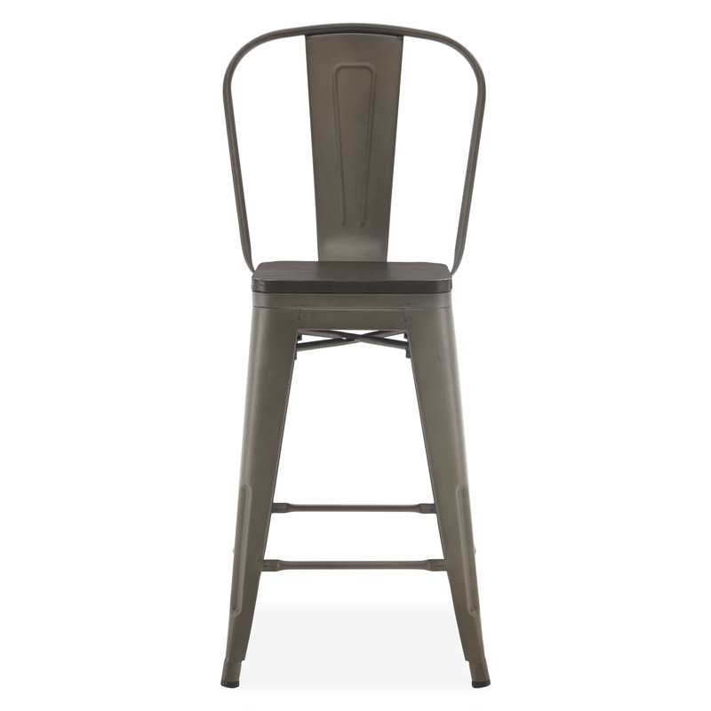 Williston Forge 24 Seat Height Metal Dining Chairs Bar Stools W Wood Seat Backrest Counter Height Stool Silver Wayfair Ca