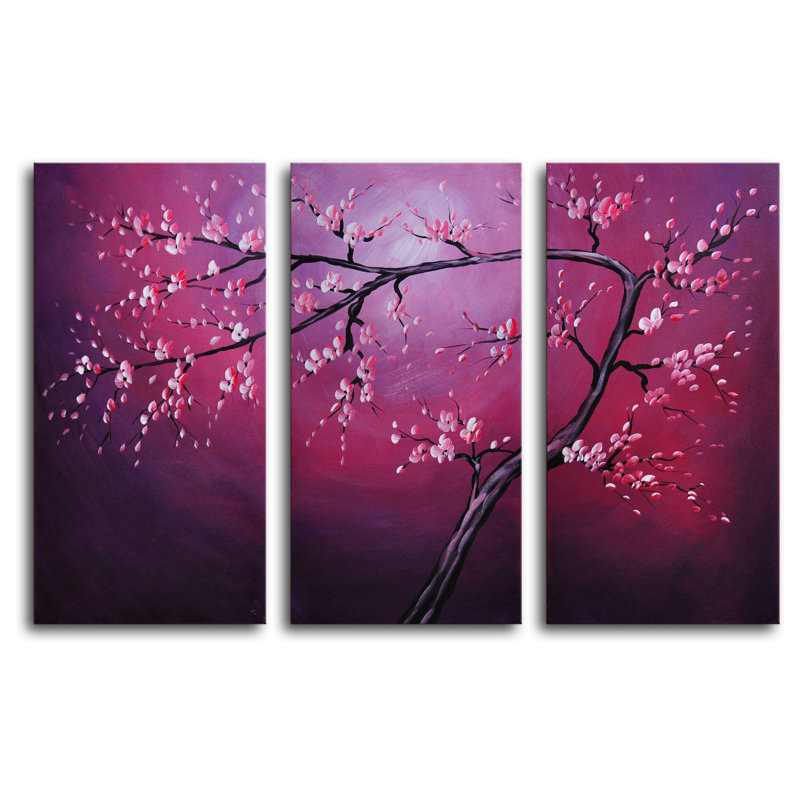My Art Outlet Pink On Crimson 3 Piece Painting Print On Canvas Set Reviews Wayfair