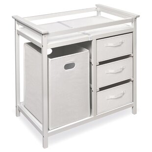 Grey Baby Changing Table w/Organizer Large Storage 3 Drawers and Hamper with Changing Table Pad 