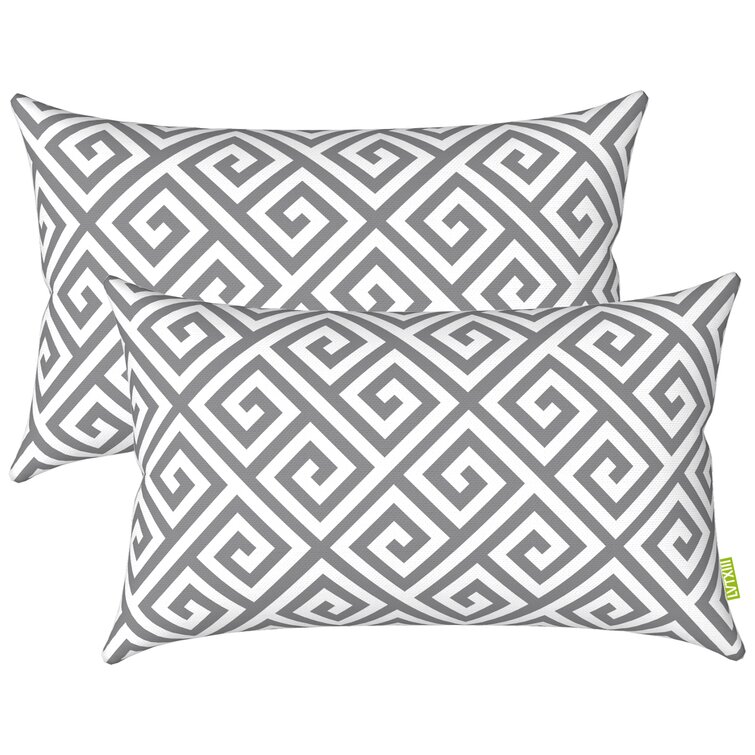 Hofdeco Indoor Outdoor Lumbar Pillow Cover ONLY Gray White Maze Water Resistant for Patio Lounge Sofa 12x20