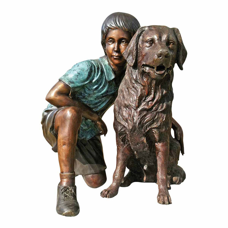 Canora Grey Friends Forever Boy With His Golden Retriever Dog Garden Statue Wayfair