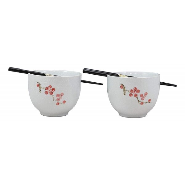 SET of 4 Japanese 5"D Rice Soup Bowls Set Plum Tree Cherry Blossom Made in Japan