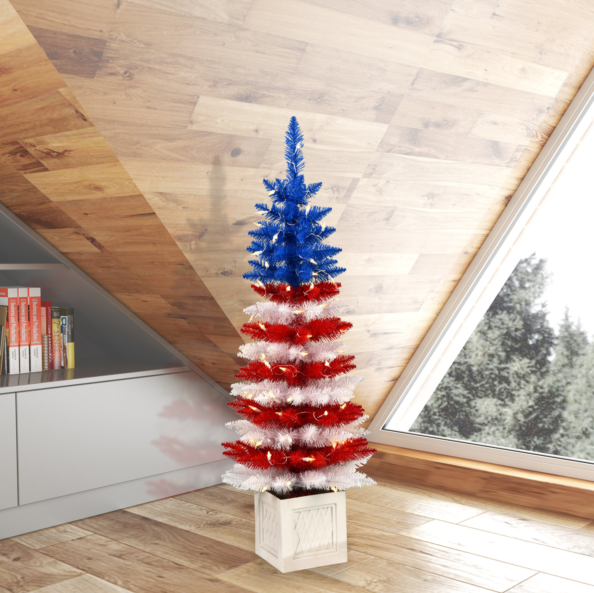 The Holiday Aisle® 4' Red, White, and Blue Pine Artificial Christmas