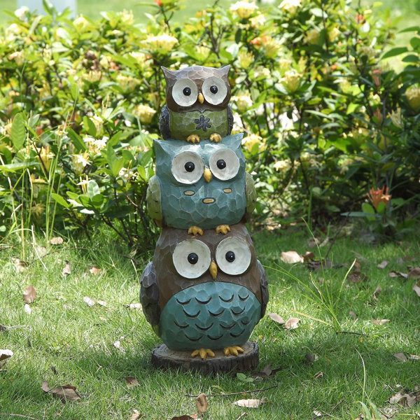 13-Inch Indoor/Outdoor Yard Art Decor Backyard and Patio Animal Sculpture Sunnydaze Watchful Owls Garden Statue Birds Lawn Ornament Horned Owl Decoration