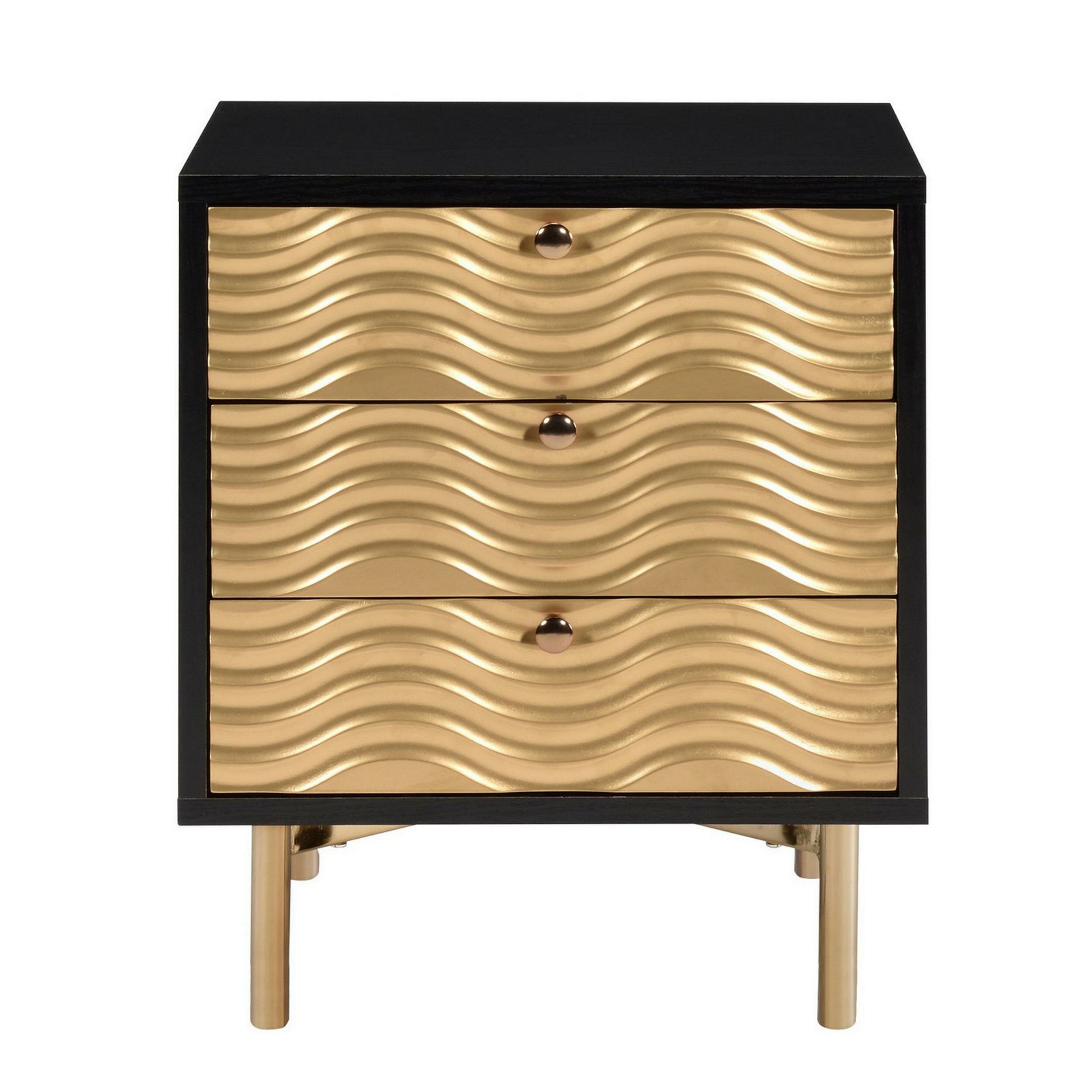 Everly Quinn Sebastian 3 Drawer Nightstand In Black Gold Wayfair