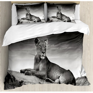Go to store & view more images East Urban Home Decorations Wild Lioness on Desert Dune African Animal Safari Image Duvet Set