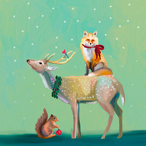 'Buck, Fox and Squirrel' by Cathy Walters Painting Print on Canvas