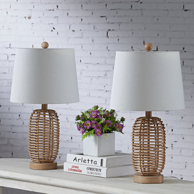 Arcola 21" Bedside Natural Rattan Table Lamp Set For Living Room/bedroom
