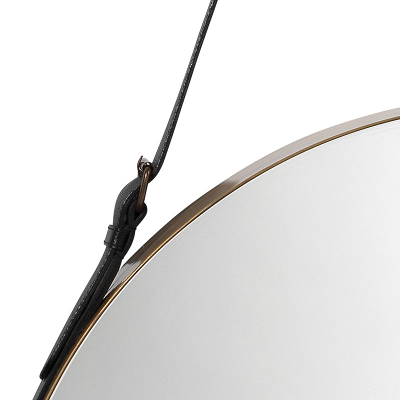 Jamie Young Company Large Round Mirror In Antique Brass Black Leather Strap Perigold
