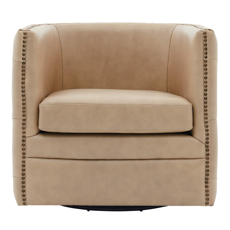 Red Barrel Studio Denedra 31 W Tufted Genuine Leather Top Grain Leather Swivel Barrel Chair Wayfair