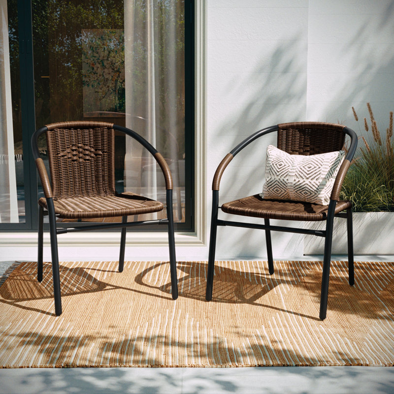 Arthor Rattan Indoor/Outdoor Stacking Restaurant Chairs (Set of 2) Color: Brown