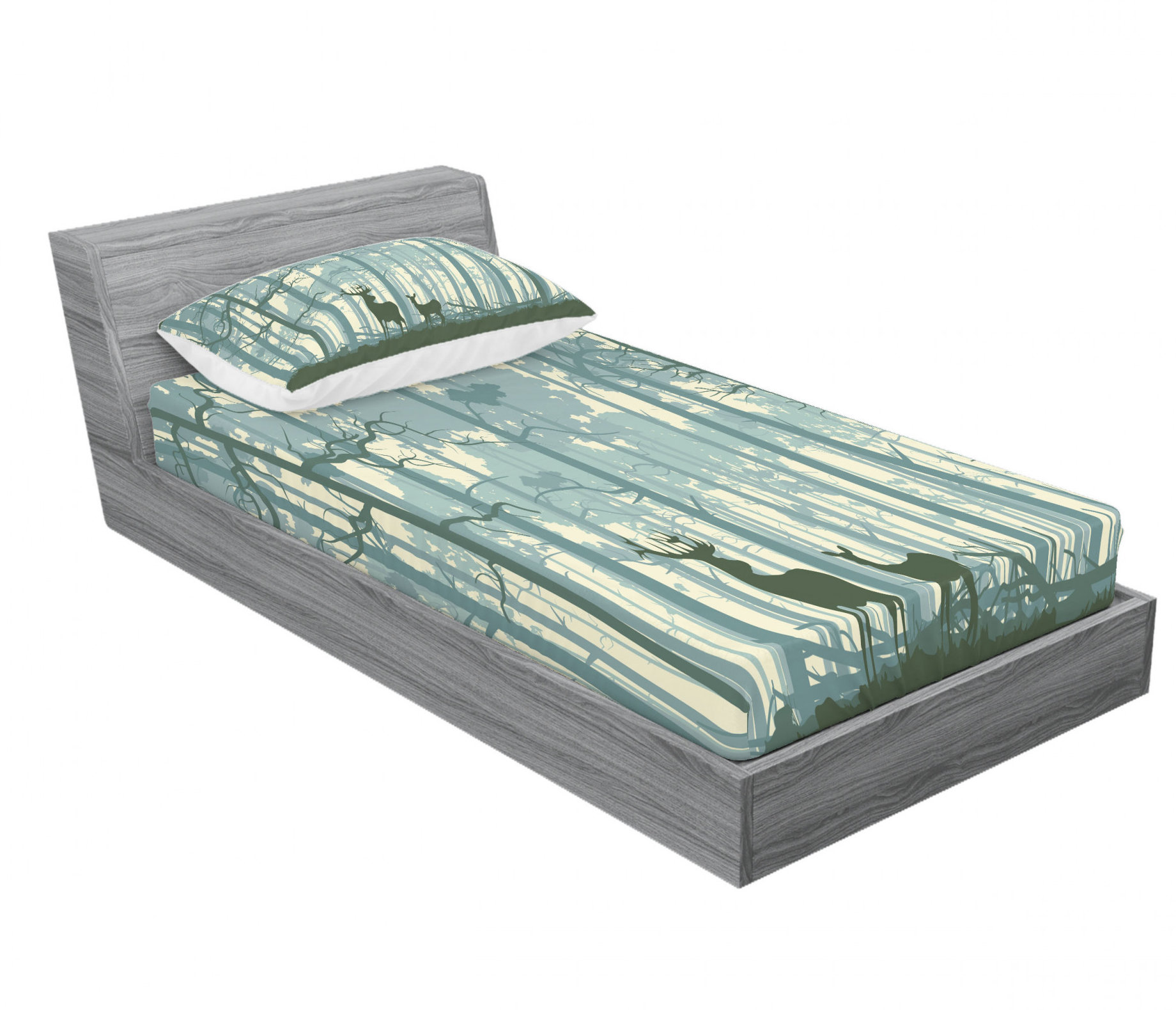 East Urban Home Foggy Forest Animals In Nature Cartoon Sheet Set Wayfair