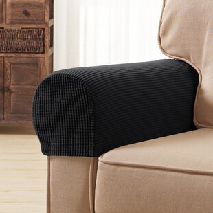 1 Pair Anti-slip Sofa Armrest Covers Furniture Settee Arm Slipcover Beige 