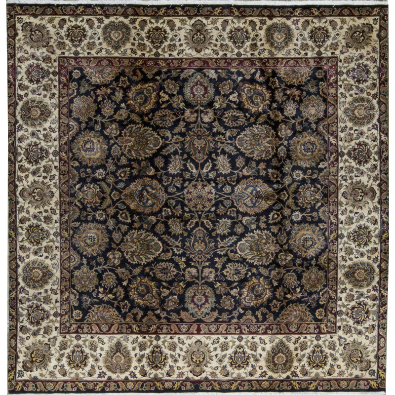 Bokara Rug Co Inc Square Oriental Hand Knotted Wool Black Cream Area Rug Wayfair