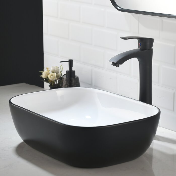 Friho Black, White Ceramic Rectangular Vessel Bathroom Sink | Wayfair.ca