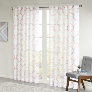 Cartier Embroidered Geometric Semi-Sheer Rod Pocket and Tab Top Single Curtain Panel