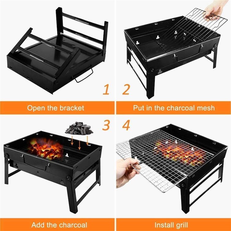 Portable Barbecue Grill BBQ Charcoal Grill Stainless Steel Barbecue Grill Foldable Table Coal Garden Travel Camping Folding Grill 3-5 People Gifort Barbecue Grill