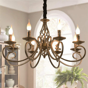 Wrought Iron Country Candle Chandelier Small for Little Spaces Candelabra 