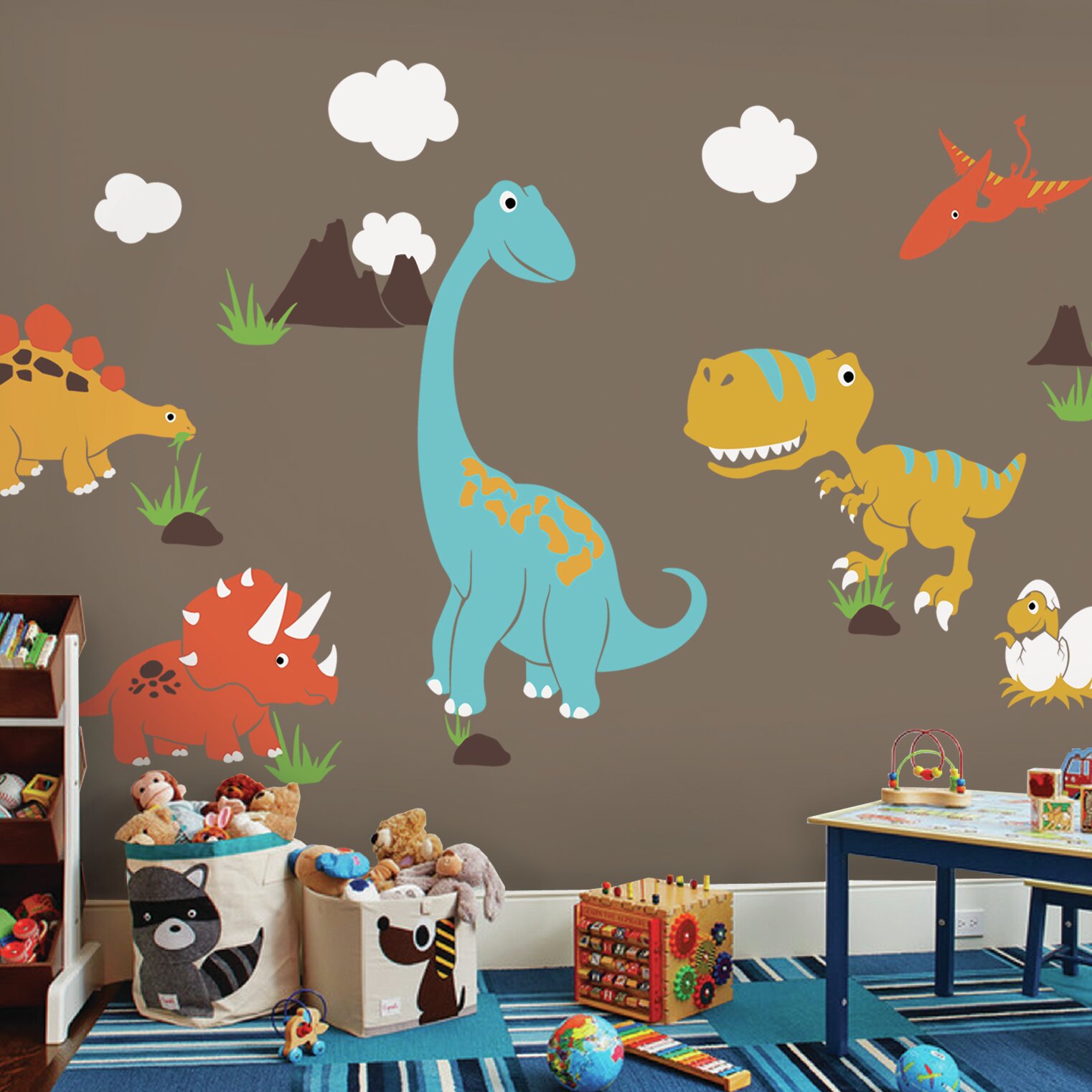 Supzone 3D Dinosaur Wall Sticker Dinosaur Head Wall Decals Vinyl Removable Wall Decor Watercolour Wall Decal Opening Mouth Dinosaurios Wall Art for Bedroom Playroom Living Room Wall Mural Sticker