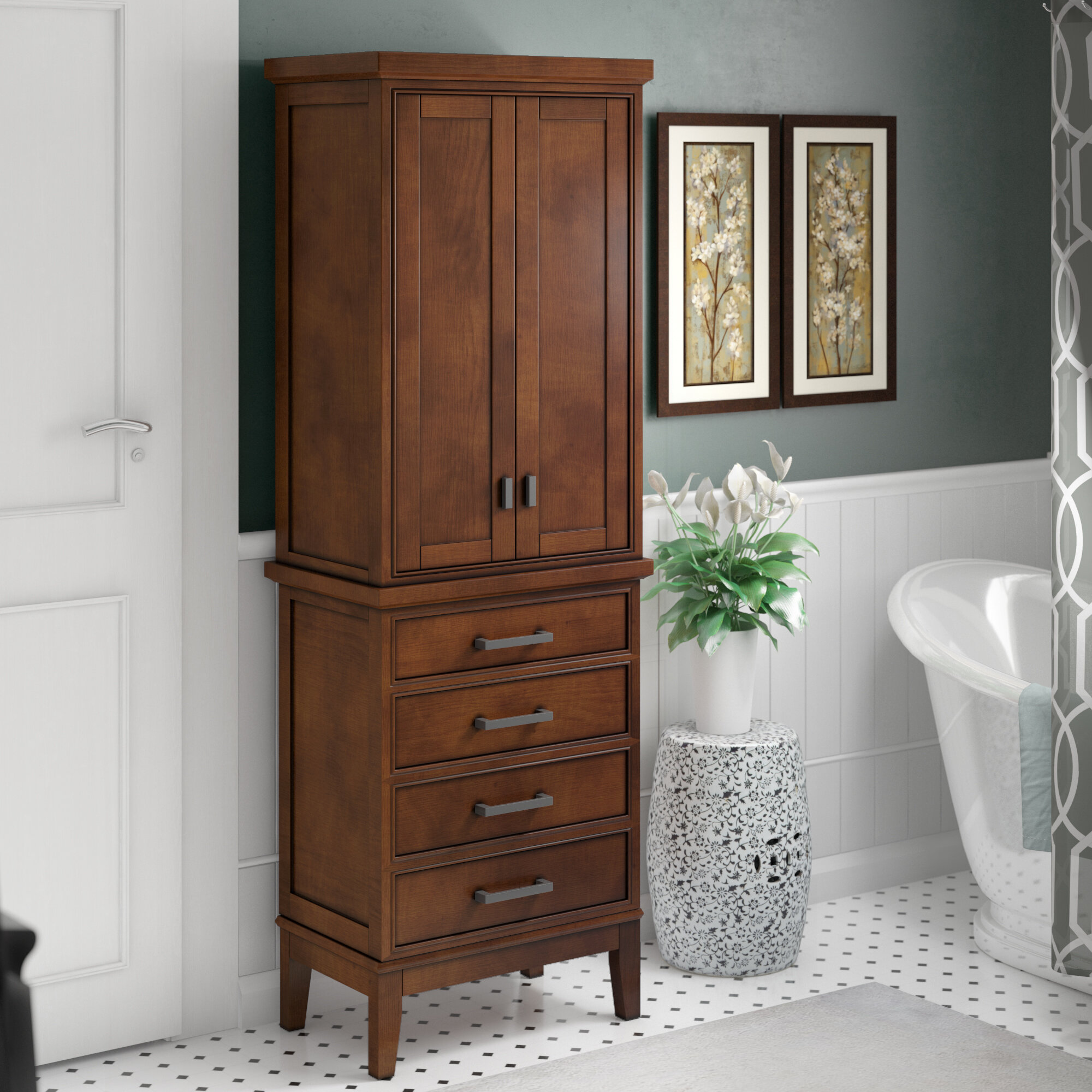 bathroom tower cabinet with drawers