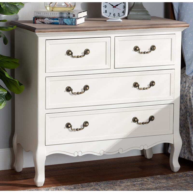 One Allium Way Alivia Antique French Country Cottage Two Tone White And Oak Finished 4 Drawer Accent Bachelor S Chest Reviews