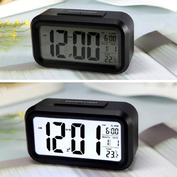 Snooze New Calendar Silver Digital desk Clock Thermometer,Alarm LED Blue Liigh 