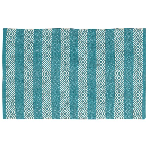 Breakwater Bay Lehto Striped Cotton Area Rug in Teal | Wayfair