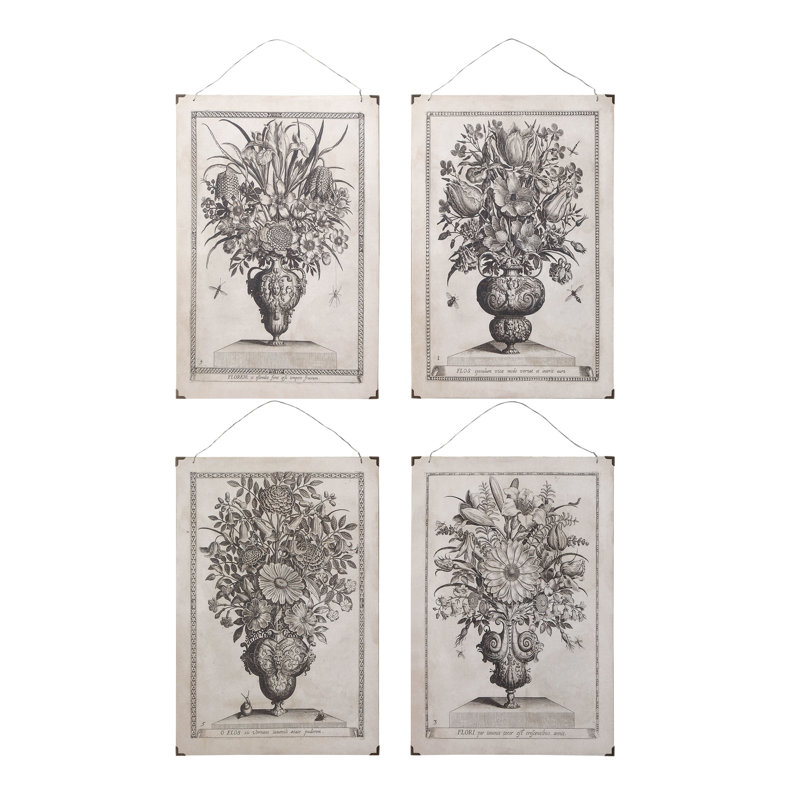 Charlton Home 4 Piece Reproduction Floral Image On Wood And Paper Set Wayfair