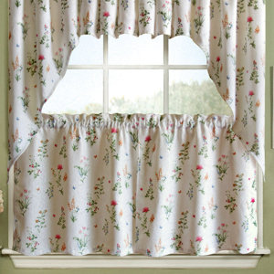 English Garden Floral Jacquard Kitchen Tier Curtain (Set of 2)