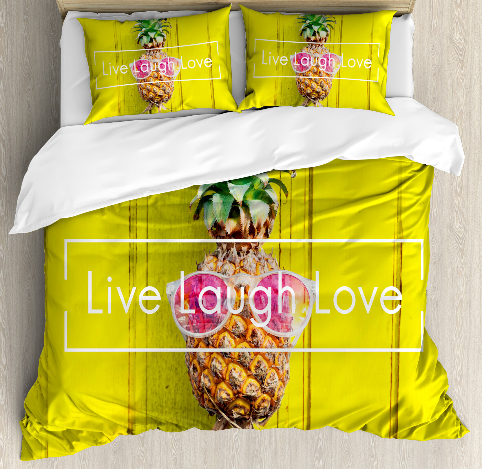 Ambesonne Live Laugh Love Tropical Pineapple With Sunglasses On