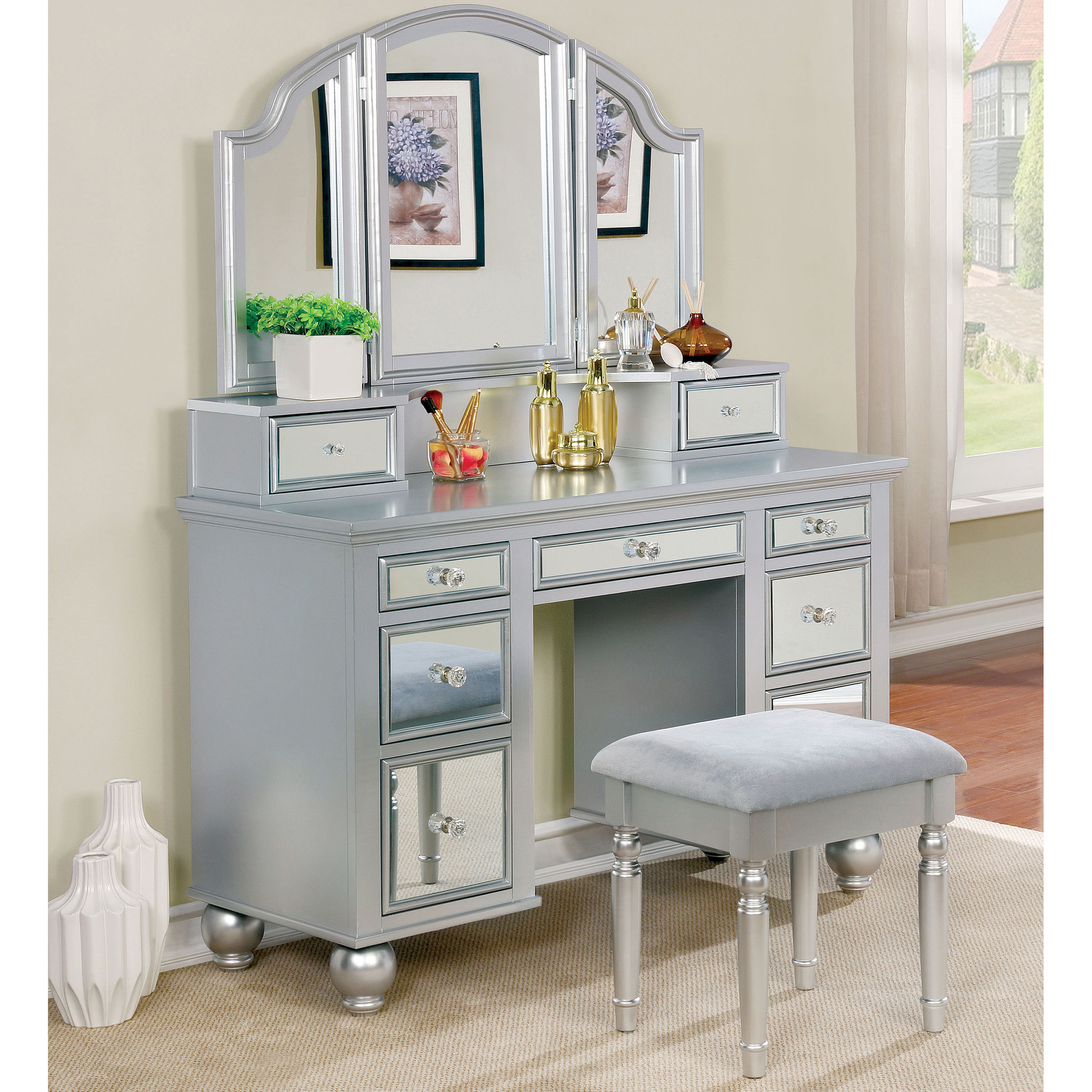 silver makeup desk