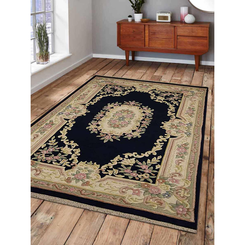 Fleur De Lis Living Dottie Oriental Hand Knotted Wool Dark Navy Area Rug Wayfair