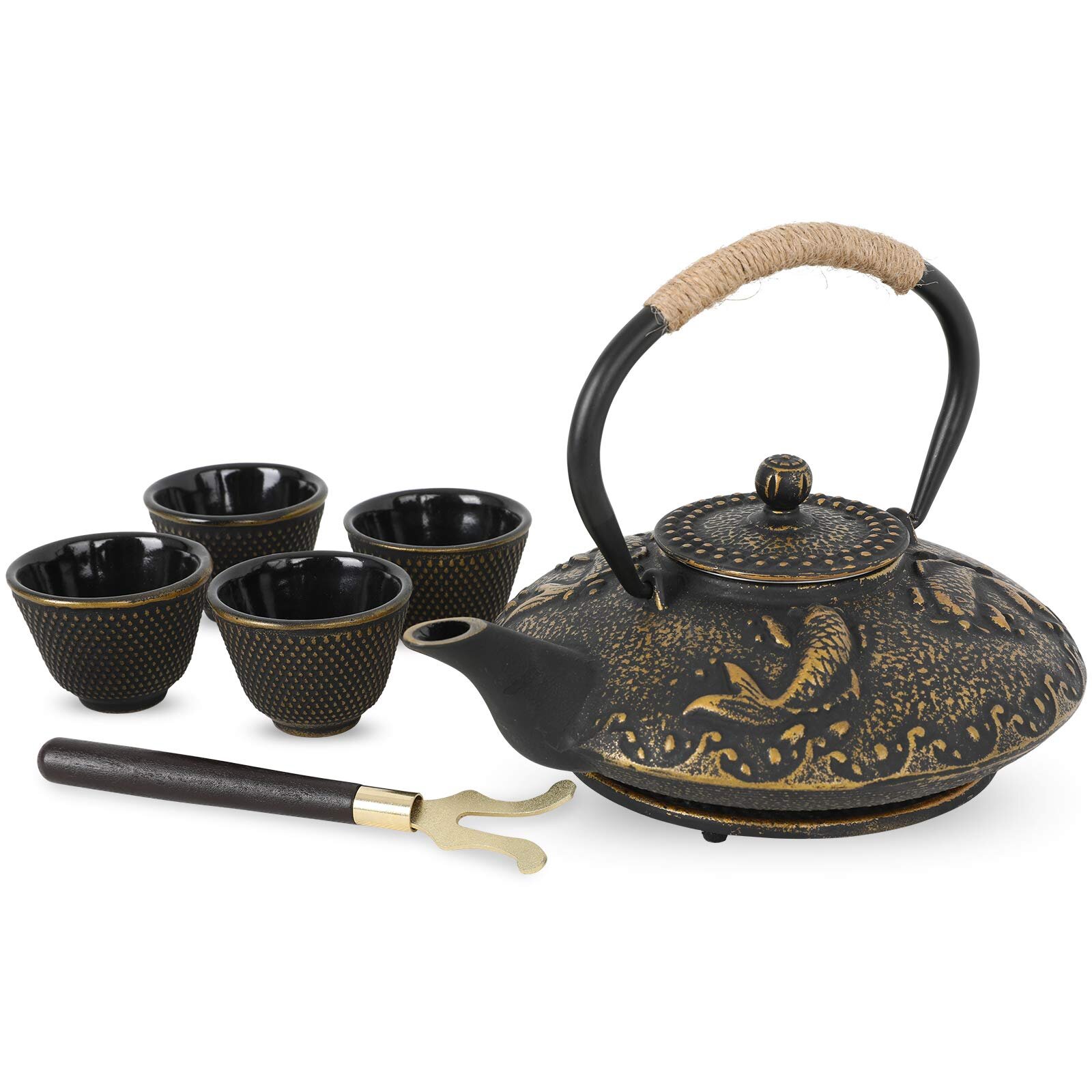 1 Piece Japanese Cast Iron Tea Set Teapot Teacup Black Umbrella