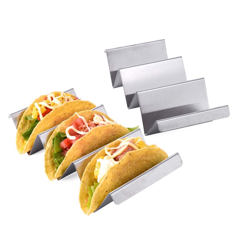 Stainless Steel Taco Holder Tray Stand Plate Kitchen Cooking Tool Silver
