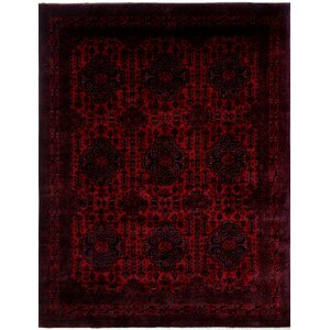 One-of-a-Kind Alban Hand-Knotted Rectangle Red Premium Wool Fringe Area Rug