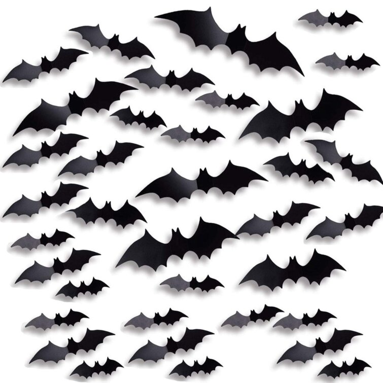 120 PCS Halloween 3D Bats Decoration 8 Styles Realistic PVC Scary Bats Window Decal Wall Stickers for DIY Home Bathroom Indoor Hallowmas Decoration Party Supplies 