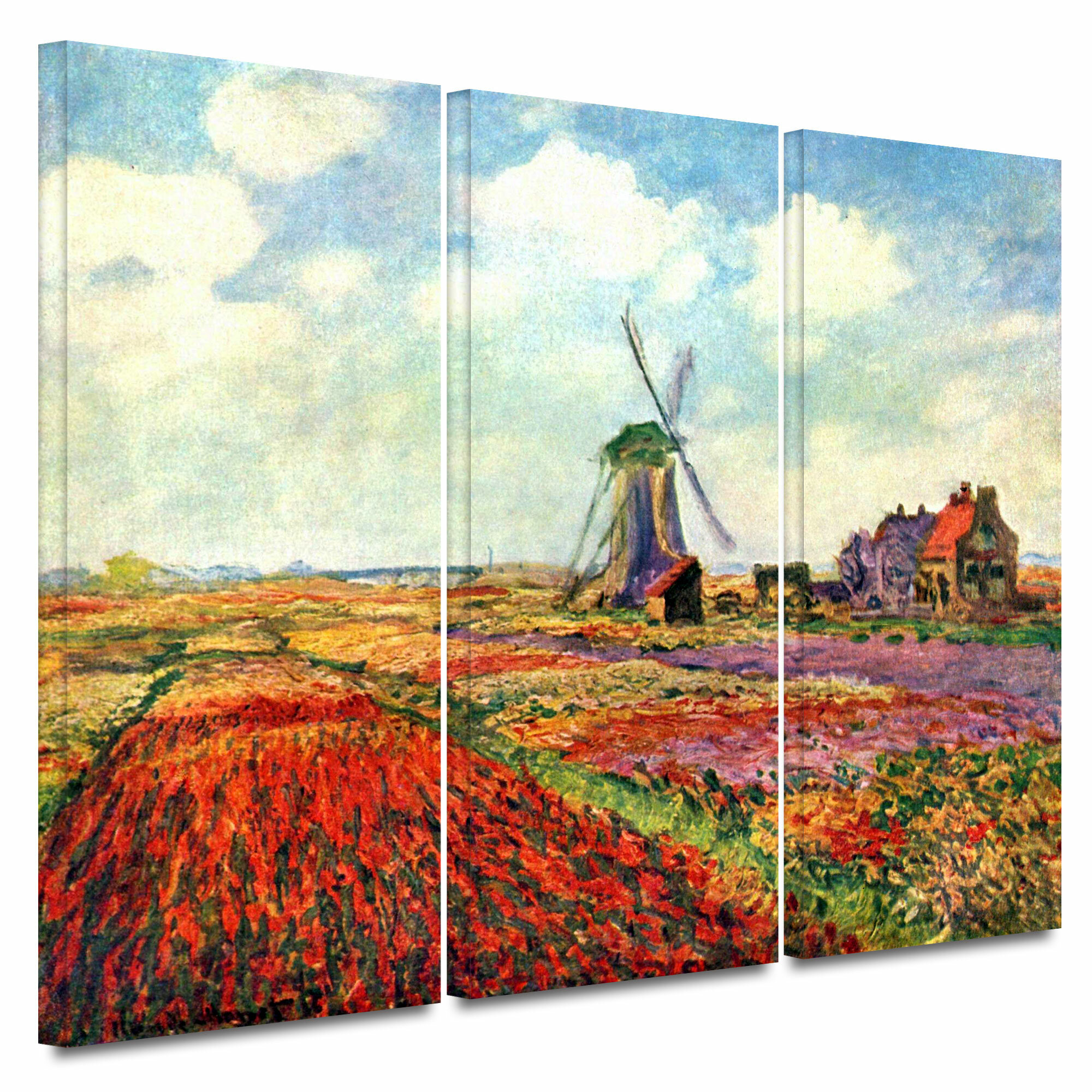 ArtWall 'Windmill' by Claude Monet 3 Piece Painting Print on Wrapped ...