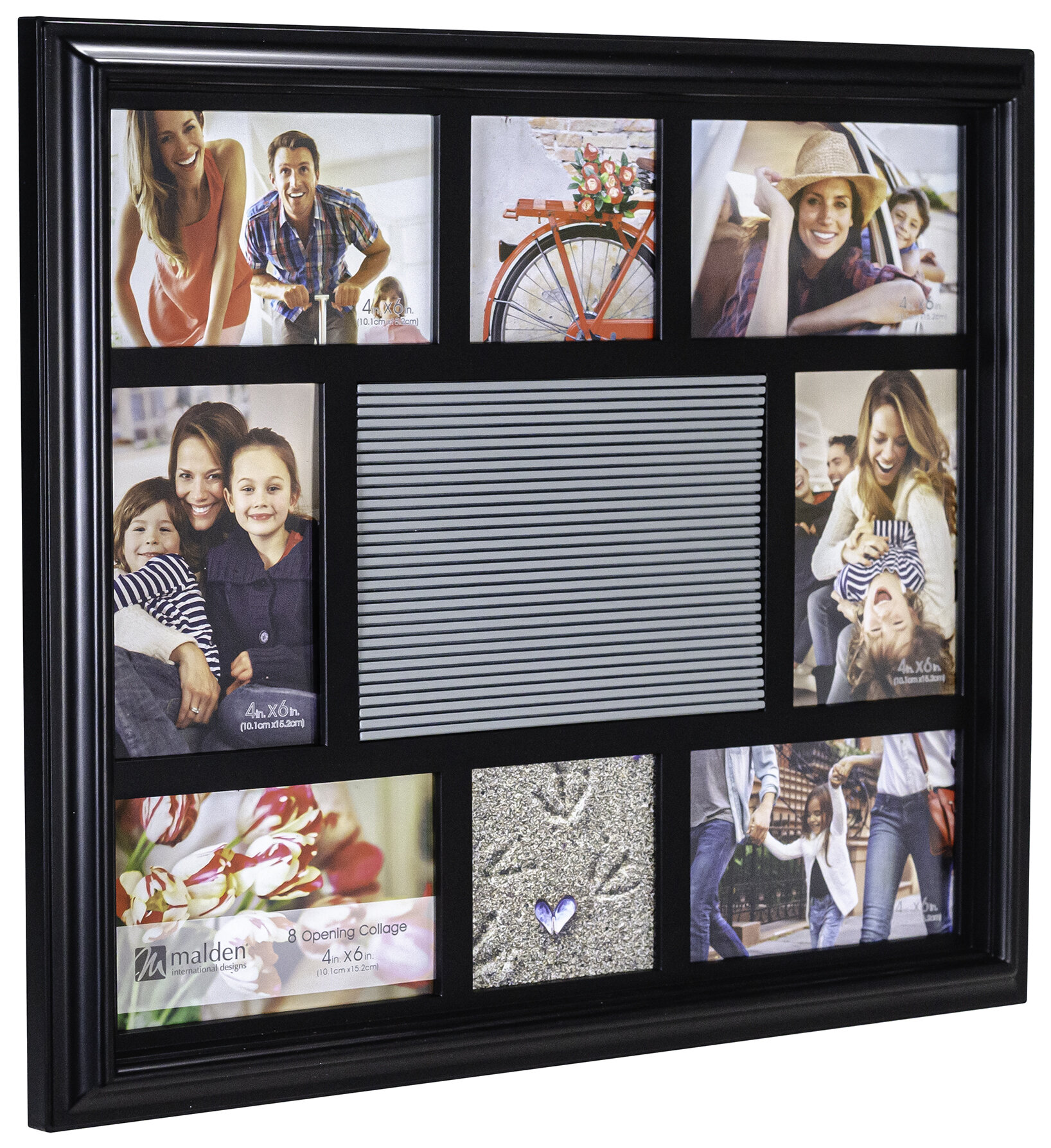 Malden 4x6 4-Opening Matted Collage Picture Frame Displays Four Black