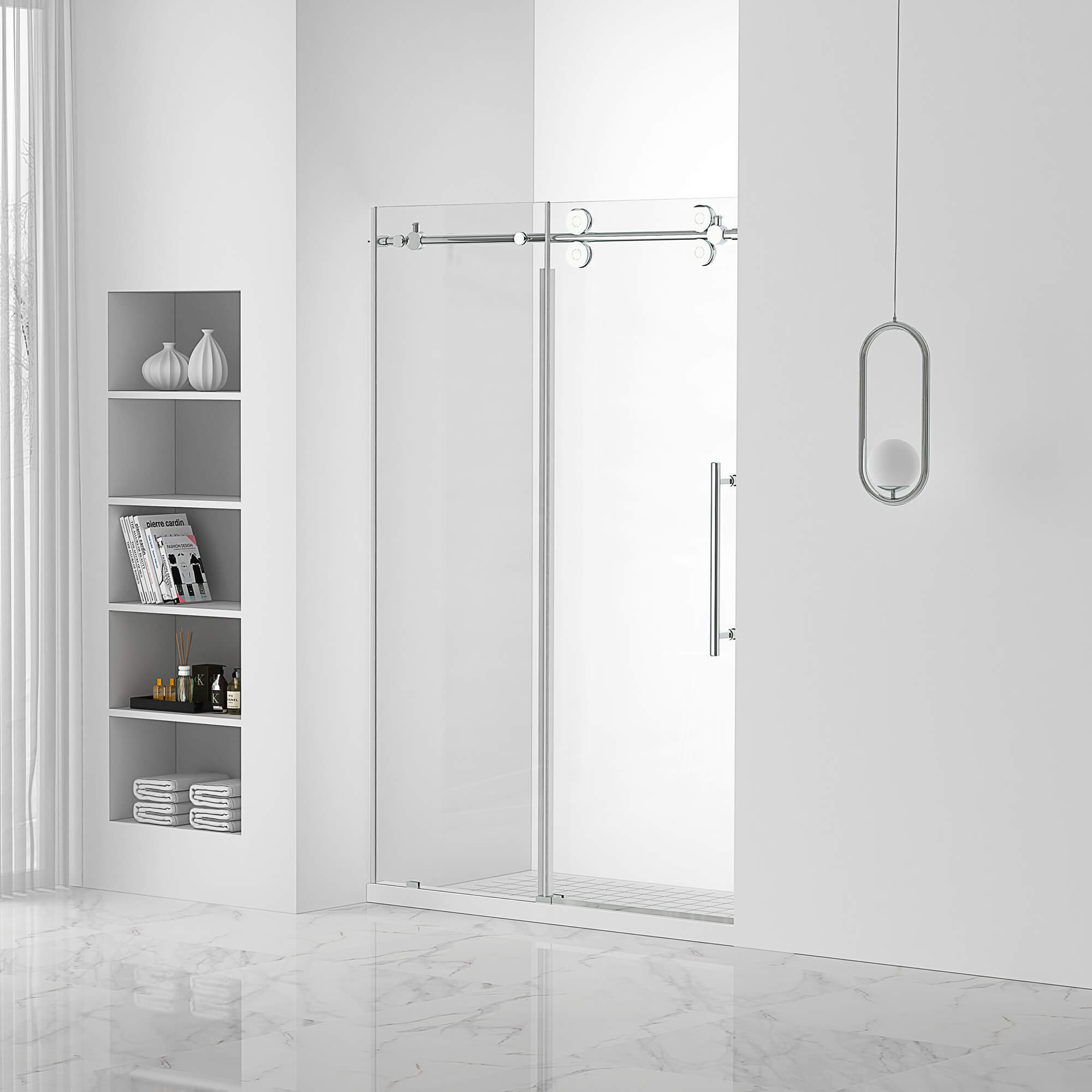 Fine Fixtures 60'' W x 74.25'' H Single Sliding Frameless Shower Door
