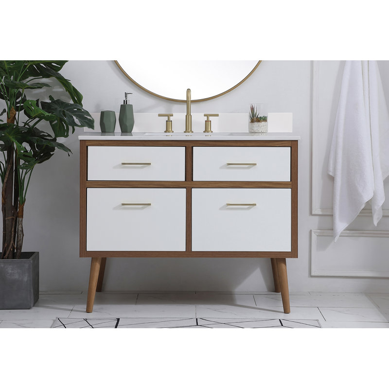 Corrigan Studio® 42 Inch Bathroom Vanity In Walnut Brown With Backsplash | Wayfair.ca