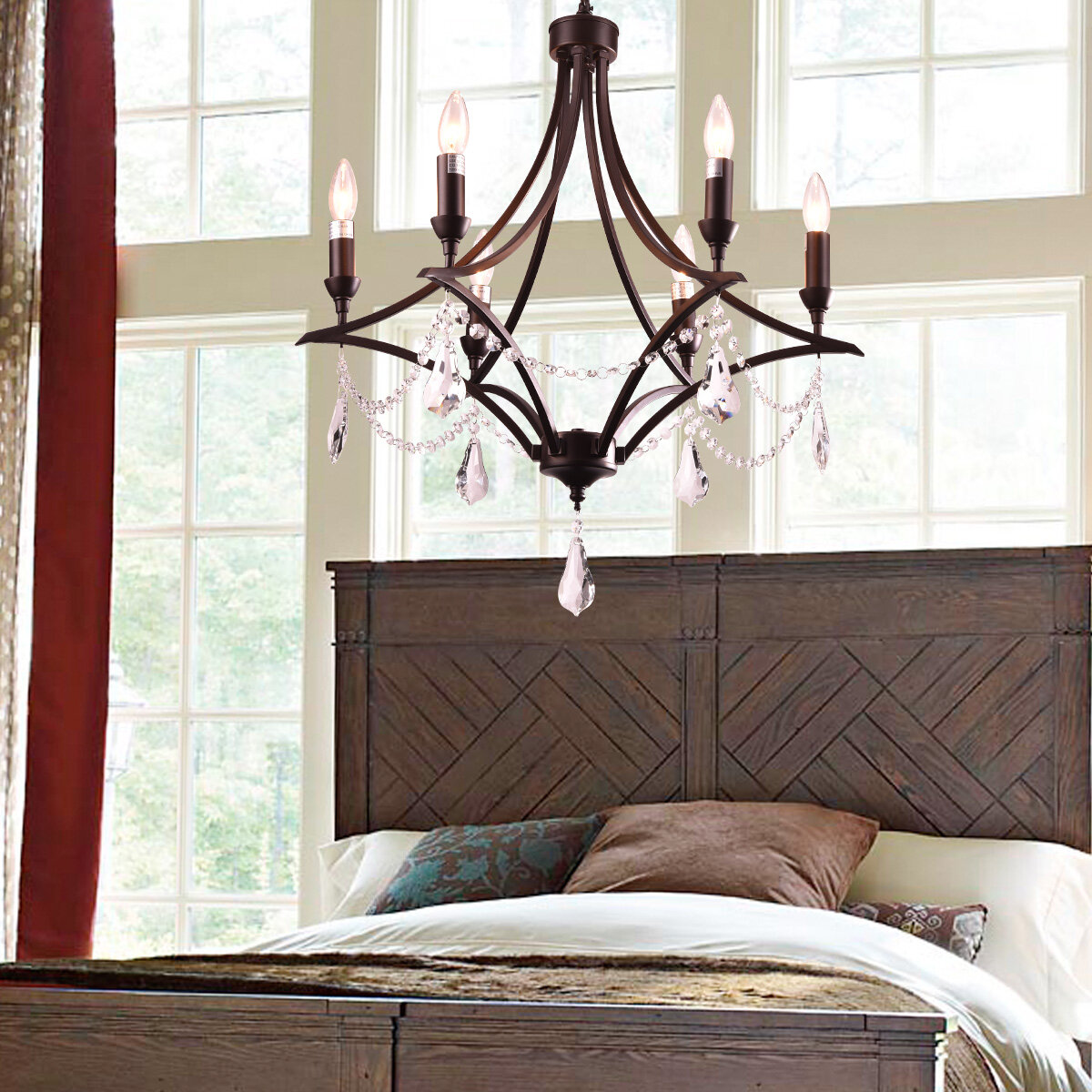 Ophelia Co Vintage Bedroom Chandeliers Pendant Lights No Shade Oil Rubbed Dark Bronze 6 Lights Of Candelabra Base Wayfair