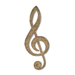 Music Treble Clef in Heart Copper Patina Finish Metal Wall Art Hanging 