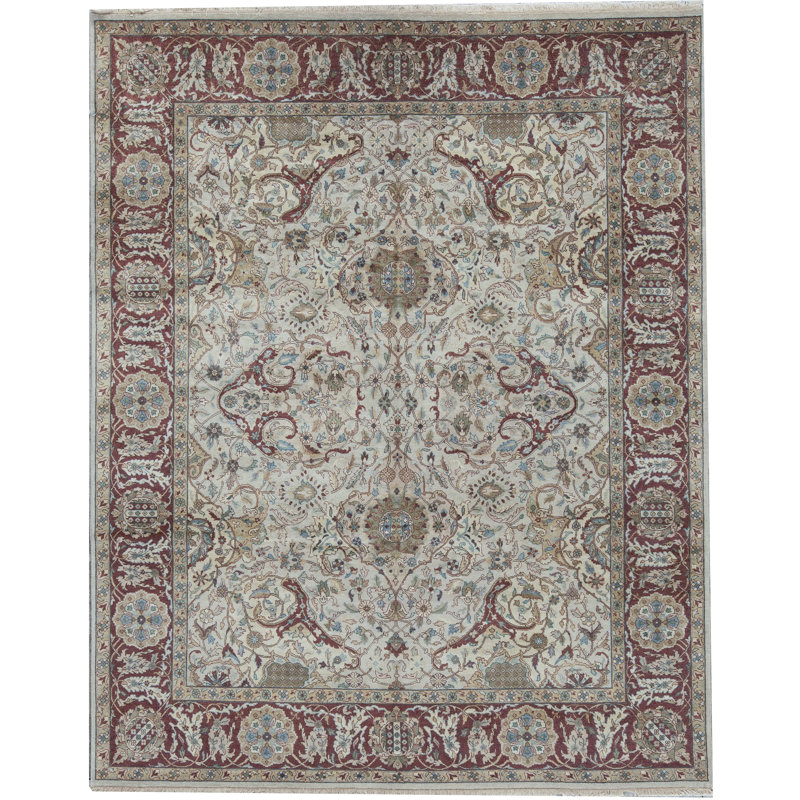 Bokara Rug Co Inc Oriental Hand Knotted 7 10 X 9 10 Wool Light Green Rose Area Rug Wayfair
