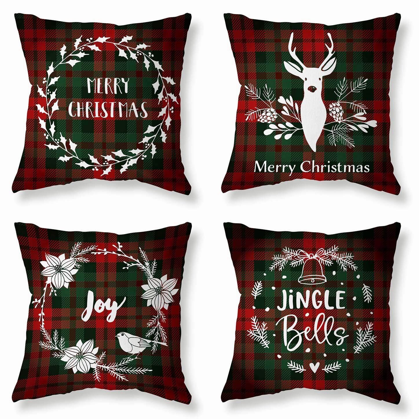 18'' Merry Christmas Pillow Case Santa Elk Cotton Linen Cushion Cover Home Decor 
