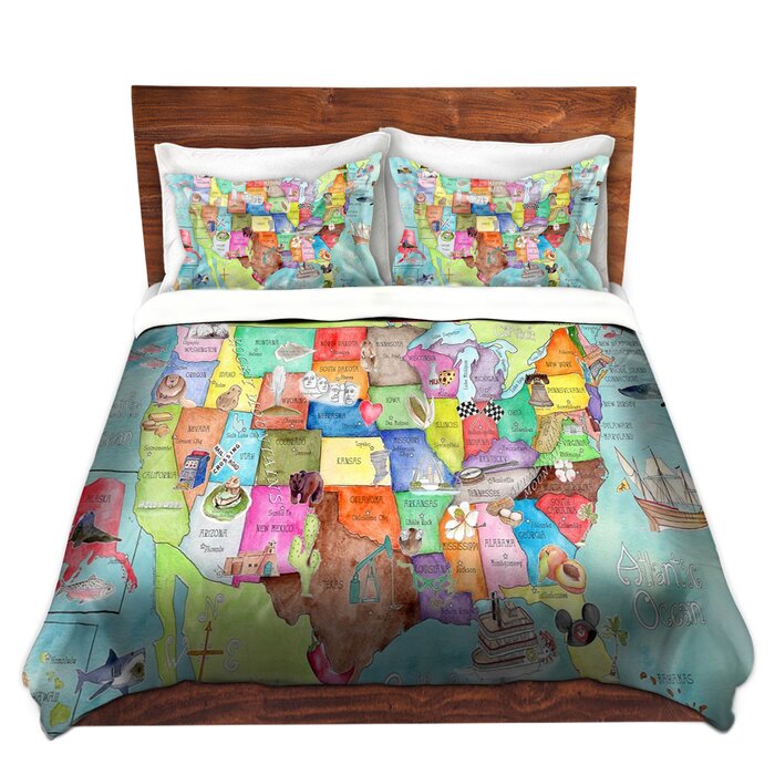 East Urban Home United States Map Turquoise Duvet Cover Set Wayfair