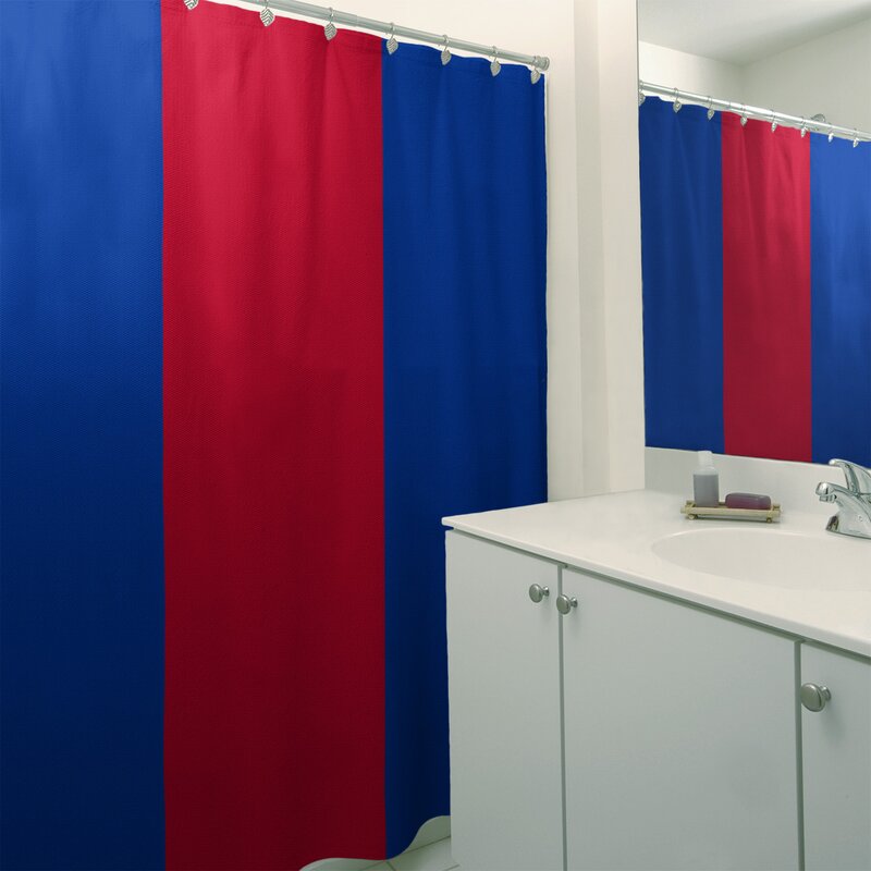 blue striped shower curtain