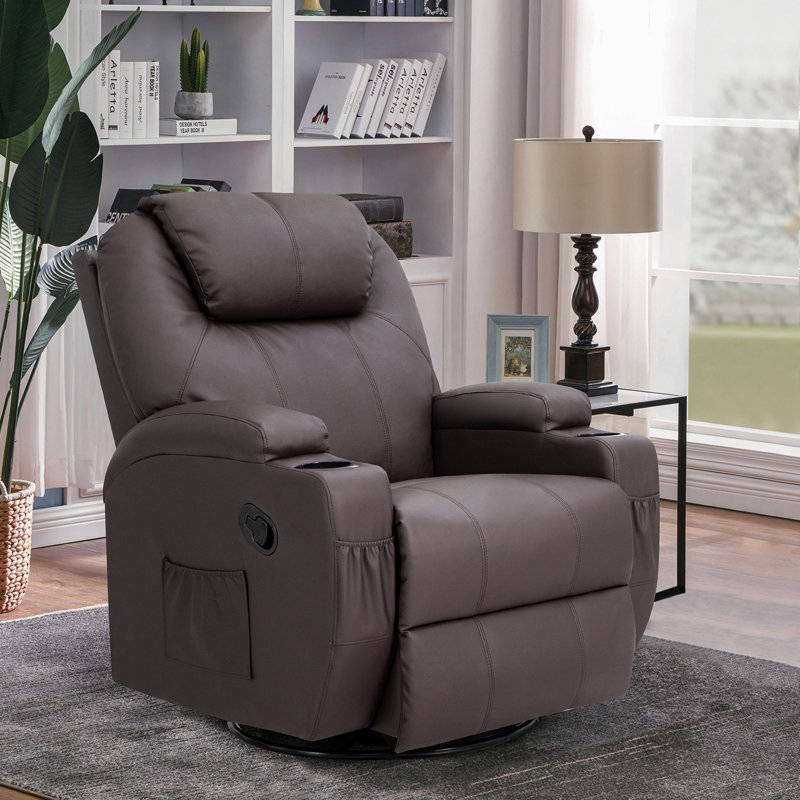 Faux Leather 360° Swivel Reclining Massage Chair for Living Room, Bedroom Body Fabric: Faux Leather Brown