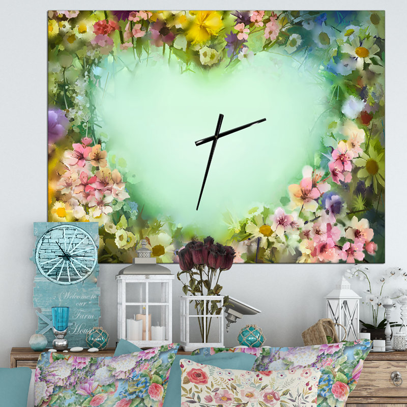 Vintage Flowers Heart Shape Traditional Wall Clock